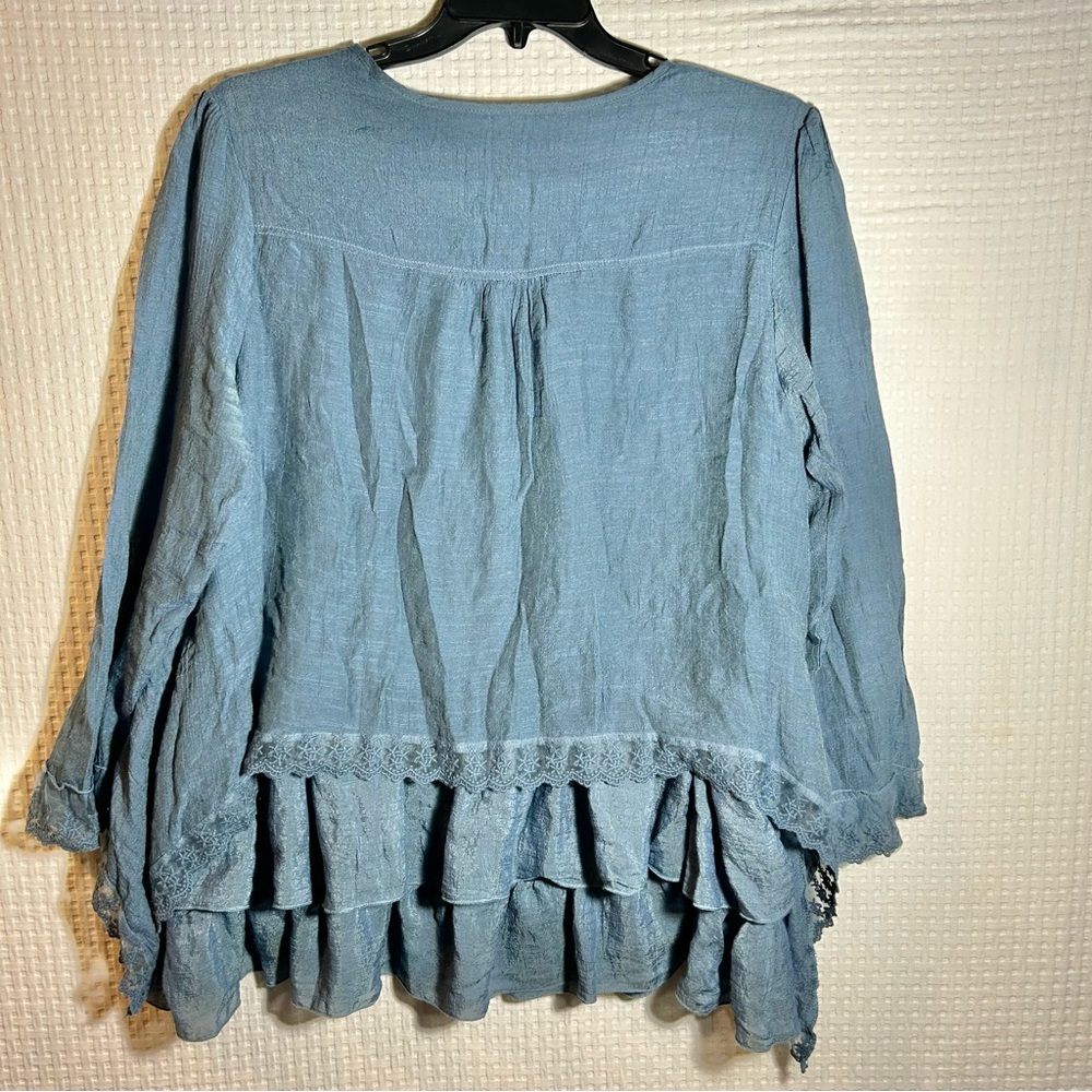 Indigo Soul Tiered Tunic Top Lace Overlay Details Boho Blue Womens Size L - Picture 2 of 11